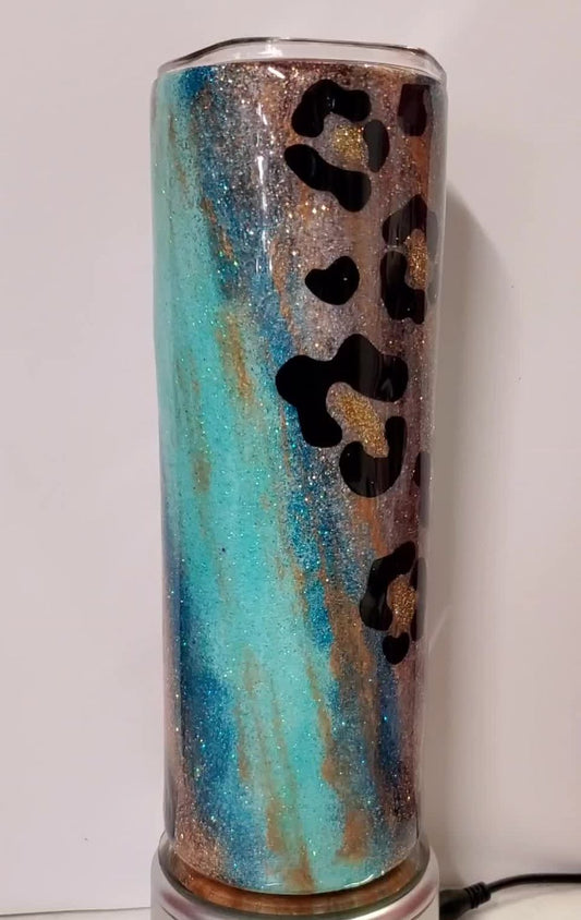 20 oz Skinny Blue Leopard Twist Tumbler